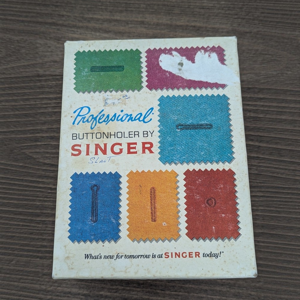 Vintage Professional Buttonholer Singer Slant Needle Zig-Zag Tan Boxed 1973